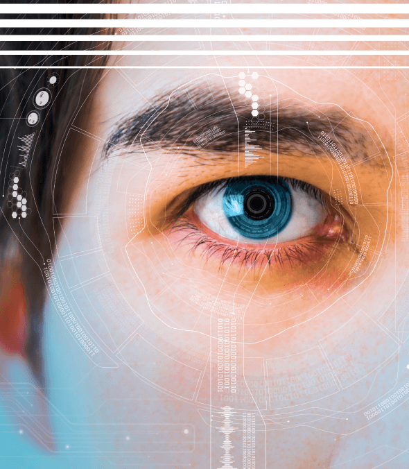 Homem com um olho azul digital